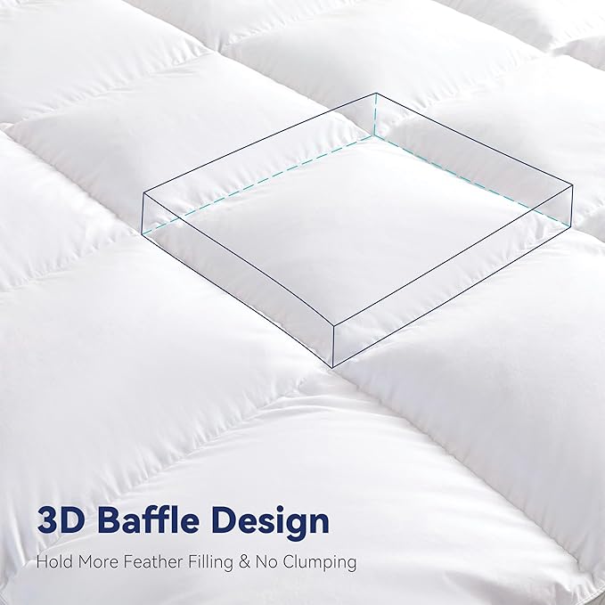 3 Inch White Goose Feather Mattress Topper,California King Size Feather Bed Topper,Mattress Cover with Straps,Ultra Soft Pillowtop,100% Cotton Fabric(72”x84”)