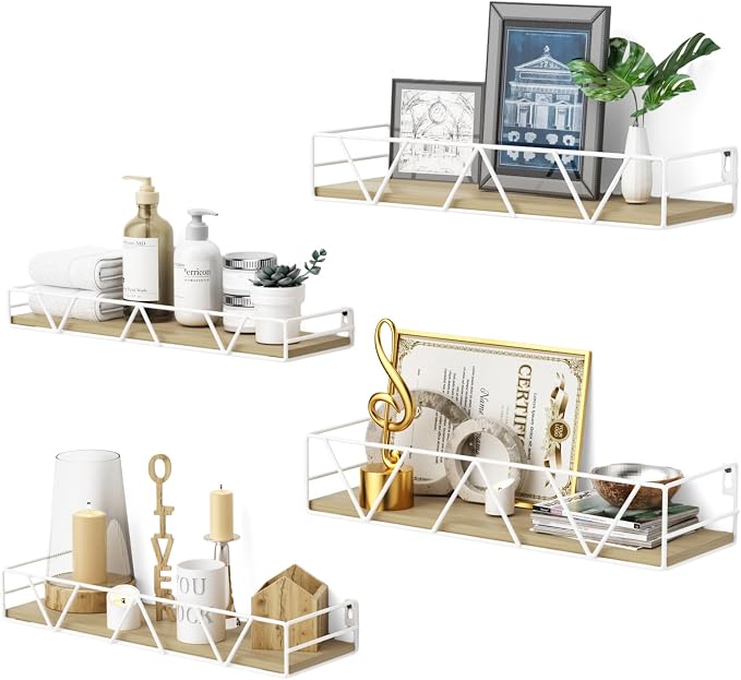 Amaoot Floating Shelves Set of 3, Home Wood Wall Shelf, Farmhouse Shelf for Bedroom, Wall Mounted Floating Shelf for Living Room, Bedroom, Bathroom, Kitchen, Office (White-4pcs) by Amoot