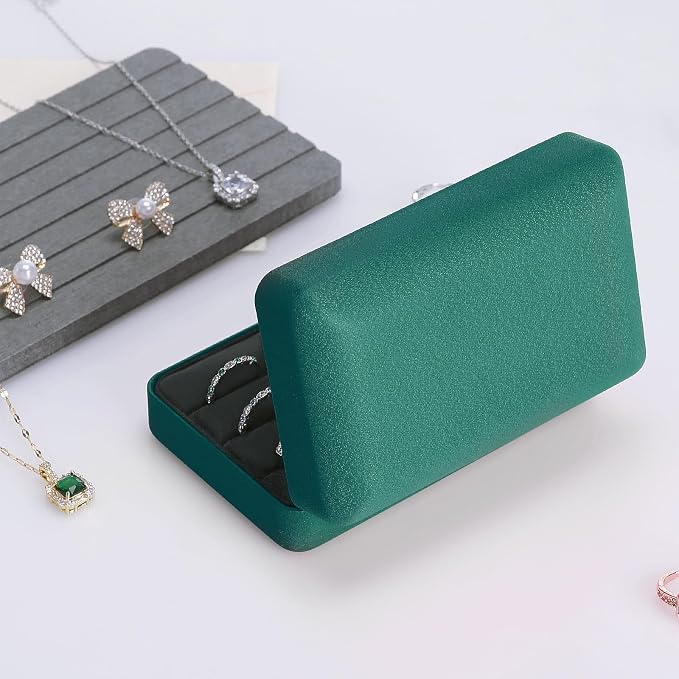 KUKUVR Velet Ring Storage Box, Travel Jewelry Case with 3 Slot Ring Display Organizer (Green) - Image 4
