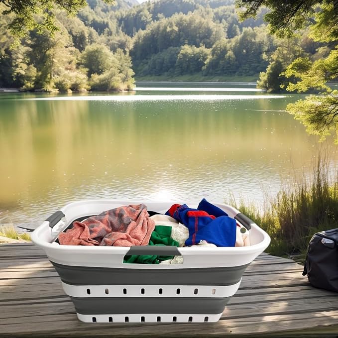SAMMART 42L (11 gallon) Collapsible Plastic Laundry Basket - Foldable Pop Up Storage Container/Organizer - Space Saving Hamper/Basket (1, White/Steel Gray) - Image 5