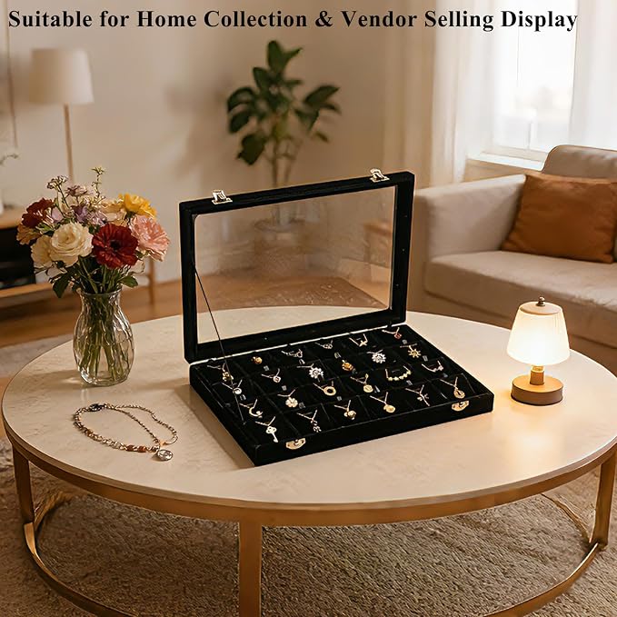 Jewelry Box Necklace Organizer Tray (Black) Necklace Display Case for Storage Jewelry Necklaces Display Stand 24 Slot Pendant Holder for Women - Image 7