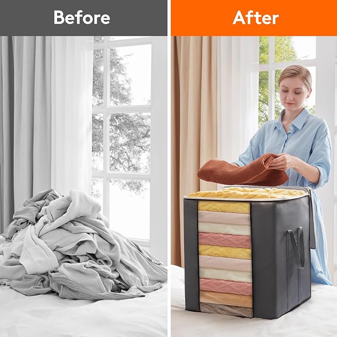 Lifewit 120L Extra Large Blanket Storage Bags, Foldable Comforter Storage with Reinforced Handles, Clothes Storage Containers for King Comforter, Bedding, Pillow, Sheet, Storage Bin with Lids 6 Pack