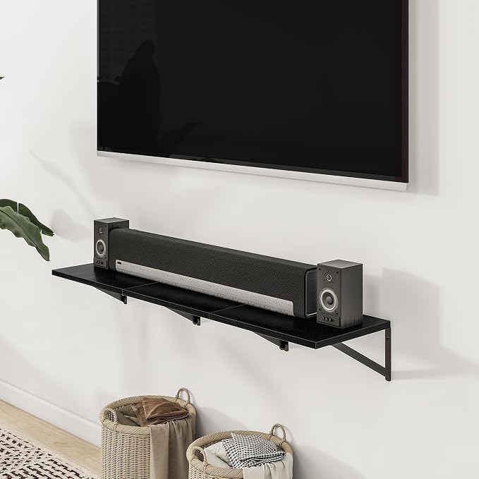 Heimlove Deep Floating Shelves for Wall, 12 Inch Deep Floating Shelves Set of 3, 16W x 12D Wood Wall Shelves, Wide Wood Shelves with Metal Bracket for Living Room, Kitchen, Office, Bedroom - Black - Image 7
