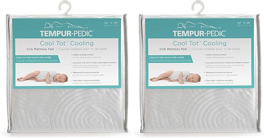 Tempur-Pedic Cool Tot Cooling Fitted Waterproof Infant and Baby Crib Mattress Protector Pad & Toddler Bed Cover, Comfortable and Luxurious Topper, Machine Washable and Dryer Friendly, 52” x 28”- White
