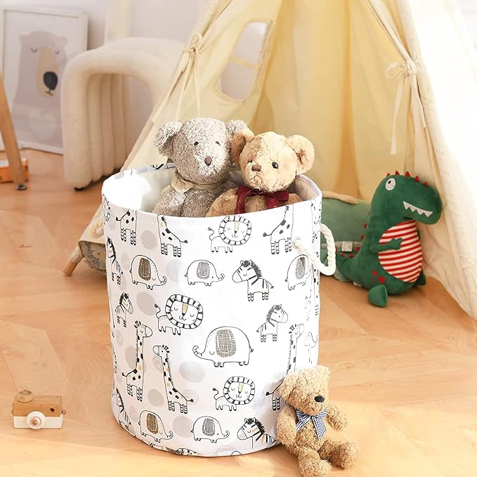 INough Kids Laundry Basket Extra Large Baby Hamper for Nursery, 58L Kids Baskets for Nursery Stuffed Animal Storage Basket, Canvas Clothes Hamper Toy Basket for Boys Foldable Laundry Hampers (Giraffe) - Image 2