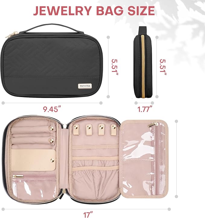 Jewelry Travel Case Organizer for Necklaces, Earrings, Rings, Bracelet, Watch, Soft Sided, Black - Image 2