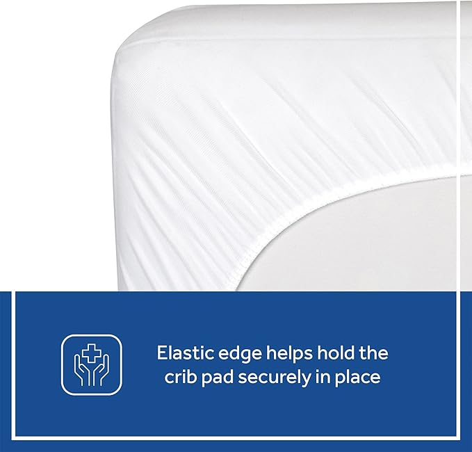 Sealy Baby Allergy Protection Plus Fitted Waterproof Infant Crib Mattress Protector Pad and Toddler Bed Cover, Durable & Comfortable Topper, Machine Washable and Dryer Friendly, 52” x 28”- White