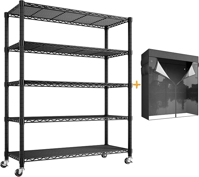 REIBII 72.8" H Storage Shelves with Cover & Wheels, Wire Shelving Heavy Duty Metal Shelving for Pantry Kitchen Garage, Storage Rack Shelf Shelving for Commercial Industrail, 35" W*16" D*72.8" H - Image 9