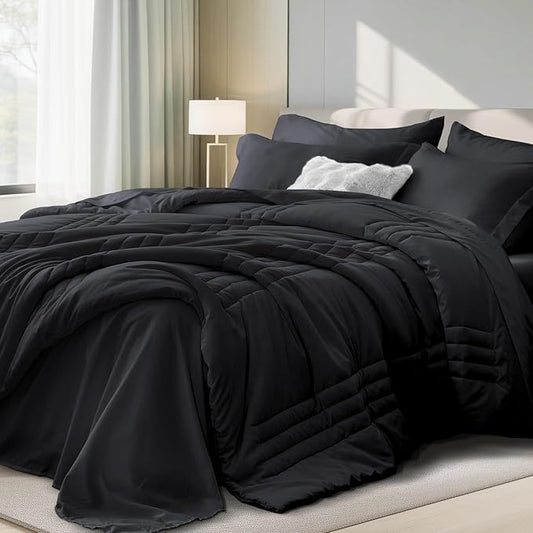 Twin XL Comforter Set Black - Bed in a Bag Twin XL Size 5 Pieces, Soft Bedding Set for All Seasons, Premium College Dorm Comforter Set with Comforter, 1 Sheet, 1 Pillowcase & 1 Sham