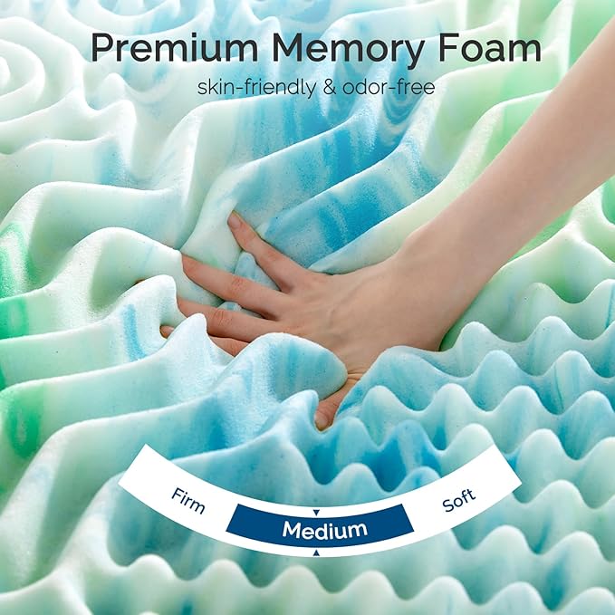 Mattress Topper Twin XL College Dorm 3 Inch Memory Foam Egg Crate 7-Zone Extra Long Cooling Gel Infused Mattress Pad Bed Topper for Pressure Relief Soft & Breathable, CertiPUR-US Certified