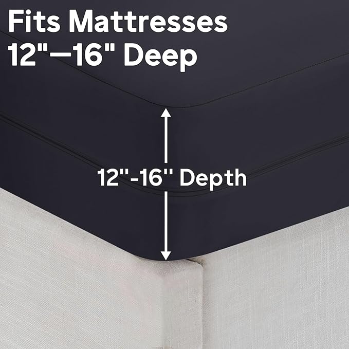 Full Size Waterproof Mattress Protector (12’’-16” Depth) – Zippered Mattress Encasement Bed Cover, Premium Six-Sided Mattress Cover for Bed,Noiseless Breathable Machine Washable, Black