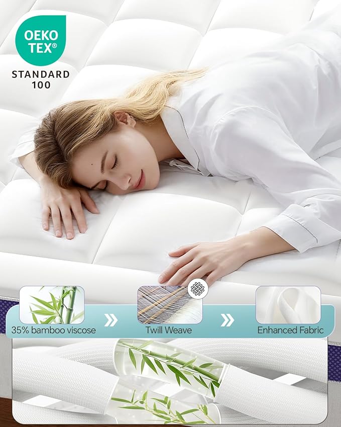 Dual Layer 4 Inch Memory Foam Mattress Topper Full - 2 Inch Gel Memory Foam and 2 Inch Pillow Top Mattress Pad, 7-Zone Egg Crate Full Size Mattress Topper(White)