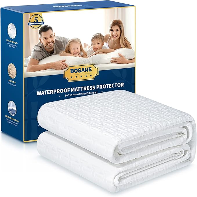 Premium 100% Waterproof Cal King Mattress Protector Breathable Cooling 3D Air Fabric Mattress Cover Smooth Soft Hypoallergenic Noiseless Bed Cover Machine Washable Vinyl Free 8-21'' Deep Pocket