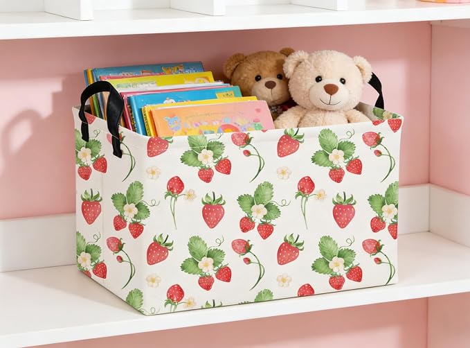 Rectangular Kids Baskets Strawberry Basket Cute Storage Bins Organizer Box Boys Room Decor for Home.(Strawberry) - Image 5