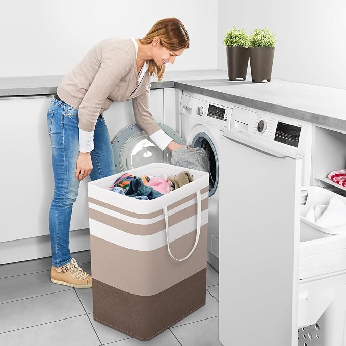 StorageRight Large Collapsible Laundry Basket Hamper with Easy Carry Handles，Freestanding Clothes Hampers for Laundry, Bedroom, Dorm, Towels, Toys, 75L, Khaki - Image 6