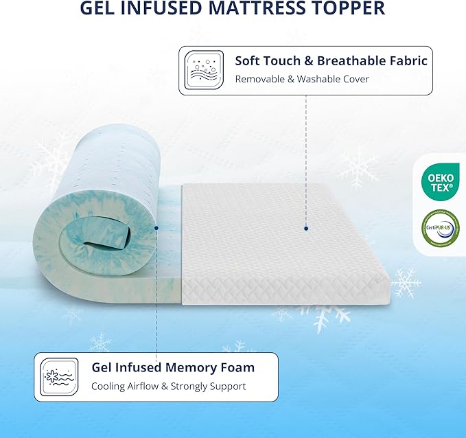 4 Inch Gel Memory Foam Mattress Topper Full Size, Cooling Bed Topper for Pressure Relief with Removable Breathable Soft Cover, CertiPUR-US Certified