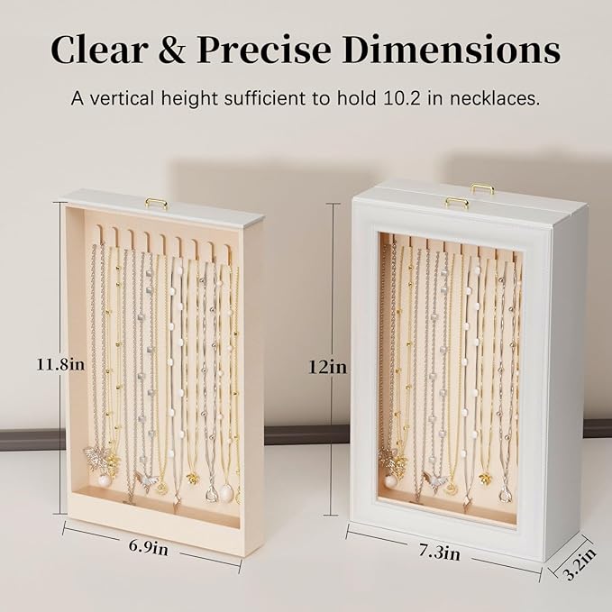 Necklace Organizer Box - 2-Layer Double-Sided Clear Lid Jewelry Storage Case, Anti-Tangle Necklaces Display Holder for Pendants Bracelets, Jewelry Organizer for Women Girls (White) - Image 4