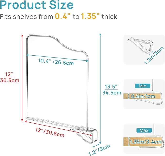 Vtopmart 12 Pack 12in Height Shelf Dividers for Closet Organization, Clear Plastic Closet Shelf Dividers of Upgrade 12in for Maximizing Vertical Space Storage, Organizing Sweater, Jeans, Shirts, Bags - Image 2