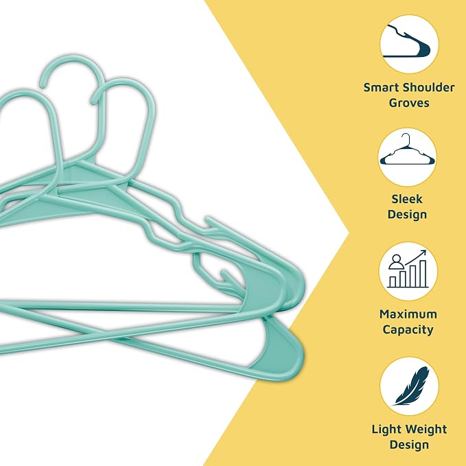 Lifemaster Plastic Clothes Hangers – Heavy Duty Hanger Set, for Organizing Clothes, Dresses, and Coat, Holds Up to 5 lbs, Space-Saving Hangers with Non-Slip Shoulder Grooves, Pack of 20, Aqua - Image 4