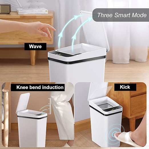 Yatmung 2.5 Gallon Smart Trash Can Sensor Motion - Touchless Bathroom Trash Can - Skinny Trash Bin with Lid - Electric, Narrow, Plastic, Auto Open - Small Slim Automatic Garbage Can (White) - Image 2
