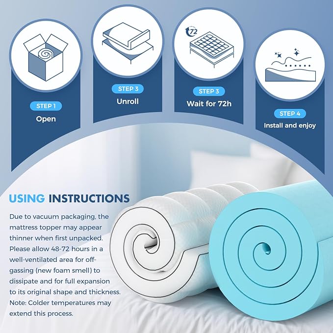 Queen Size Dual Layer 4 Inch Memory Foam Mattress Topper for Pressure Relief, 2" Breathable Pillow Top Plus 2" Cooling Gel Memory Foam Mattress Pad, 21" Elastic Pocket, Medium Support, White