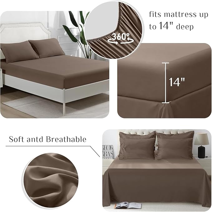 JOLLYVOGUE Twin Comforter Set, Ultra-Soft Bed in a Bag Twin Size 5 Pieces, Oeko-TEX Certified Bedding Set with Down Alternative Comforter, Sheets, Pillowcases & Shams, Brown