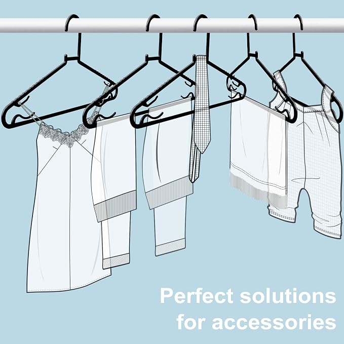 Byomostor Black Plastic Hangers 50 Pack, Light Weight Durable Clothes Hangers G-Shape Standard Size Non-Slip Coat Hanger Adult Clothes Hangers for Laundry & Everyday Use -Slim & Space Saving - Image 4