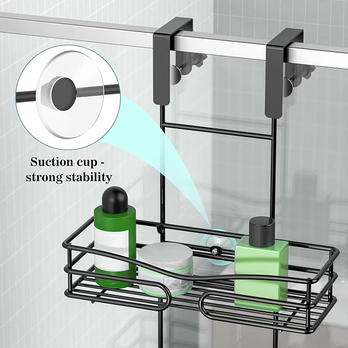 DAOYA Over the Door Shower Caddy Hanging, 3 Tier Adjustable Shower Organizer with Soap Holder, Rustproof Bathroom Shelves Hanging on the Bathroom Glass Door, Matte Black - Image 3