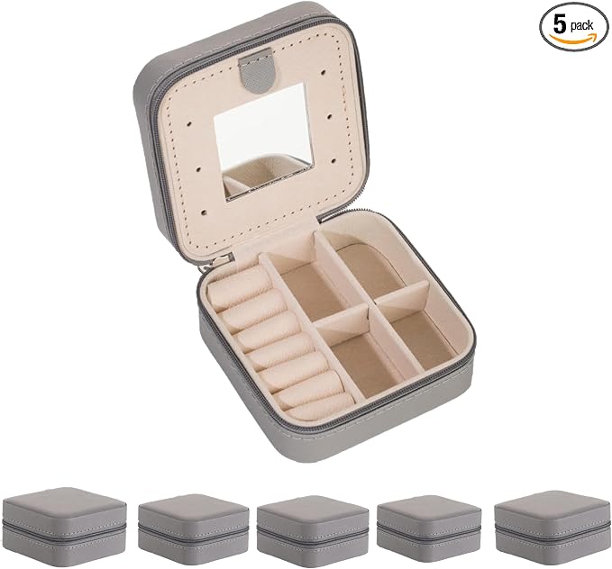 KElofoN 5 packTravel jewelry case Travel jewelry box Travel Jewelry Organizer Small Jewelry Organizer Box for Girls Women with Mirror (Grey-5) by KElofoN