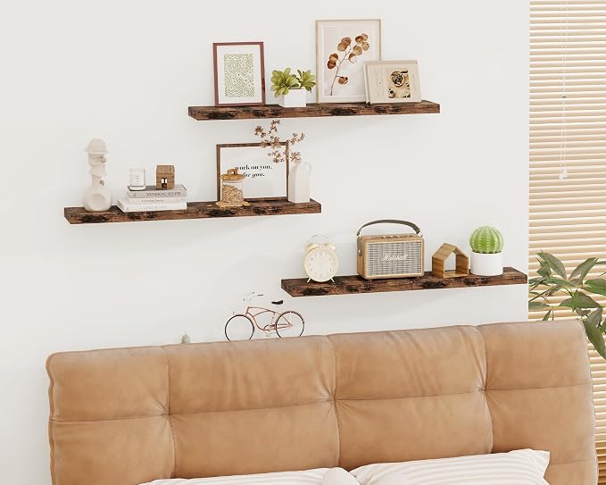 Fixwal 15.8in Floating Shelves, Set of 6 Wood Shelves, Farmhouse Shelf Wall Decor for Bathroom, Bedroom, Living and Kitchen Room (Rustic Brown) - Image 7