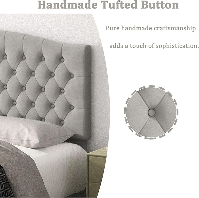 Befurtori Queen Headboard Only, Upholstered Headboard for Adjustable Bed Velvet Tufted Queen/Full Size Wall Mounted Head Board with Solid Wood Legs Head Board, Silver Gray