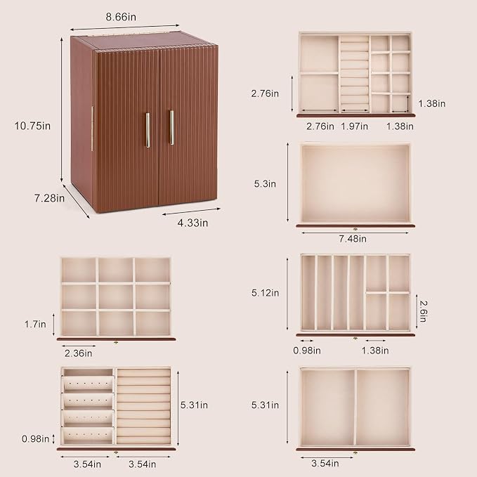 Dajasan Large Jewelry Organizer Box, Jewelry Boxes for Women Girls, 6-Tier Jewelry Storage Organizer with Mirror for Necklace Ring Bracelet Watch, Gift Idea (Brown) - Image 3