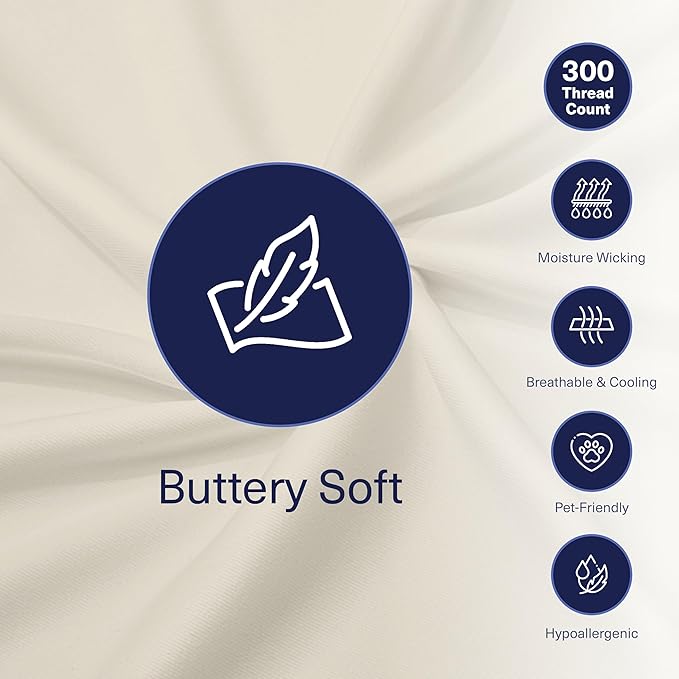 Kickoff Viscose Bamboo Sheets Short Queen Size 4-pc 100% Organic Bamboo Viscose Bed Cooling Sheets Short Queen Size Set Cool Bedding for hot sleepers sheet, Flat, Fitted, Pillowcases (Buttercream, SQ)