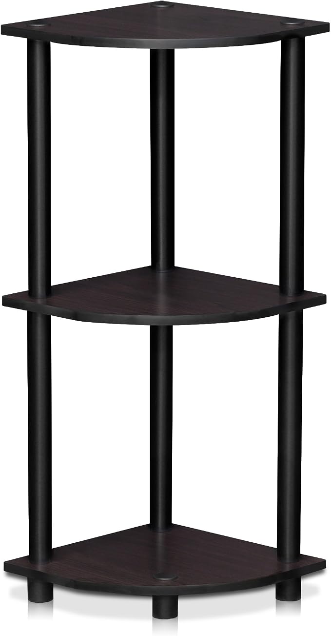 Furinno TURN-N-TUBE Corner Shelf, 3-Tier Corner Bookshelf, Display Storage Shelves with Open Shelves, for Organization and Storage, Living Room, Home Office, Garage, Dark Walnut by Furinno-FitsYourSpaceFitsYourBudget