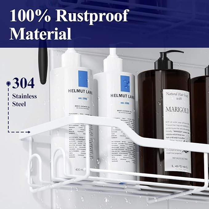 Kitsure Shower Caddy Large - Adhesive Shower Organizer, Stainless Steel Shelf for Inside Shower, No Drill Bathroom Organizers and Storage, Home Decor Accessories, 2 Pack, White - Image 3