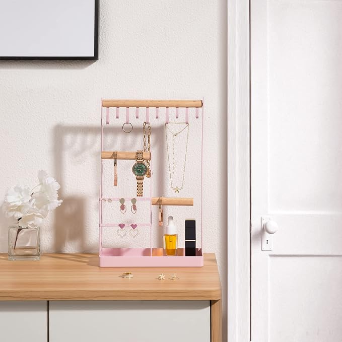 ProCase Cute Jewelry Stand, Aesthetic Jewelry Organizer for Dresser Vanity, Jewelry Holder Display for Necklaces Earrings, Gifts for Teen Girls Women, Bedroom Dorm Decor -Medium, Pink - Image 5
