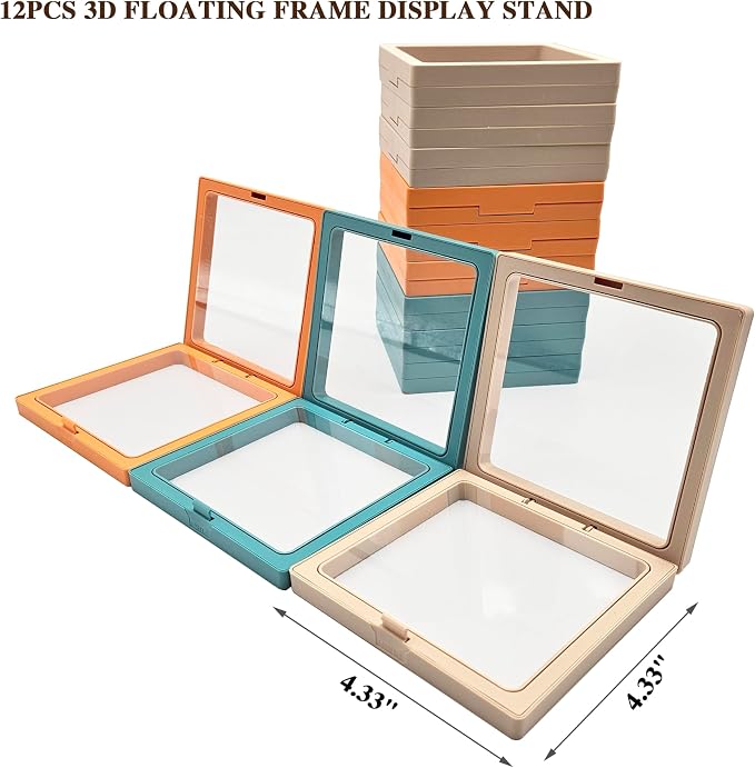 12PCS 3D Floating Frame Display Stand, Jewelry Box, Gift Box, Ornament Organizer, Small Travel Jewelry Box, PE Film Anti-Oxidation, Suspended Display Box Stackable (4.33 * 4.33, Type 4) - Image 4
