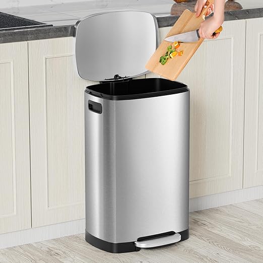 KdbK 13 Gallon Trash Can with Lid, 50L Fingerprint Proof Stainless Steel Kitchen Trash Can with Removable Inner Bucket and Lid Soft Close, Pedal Rubbish Bin for Home Office - Image 2