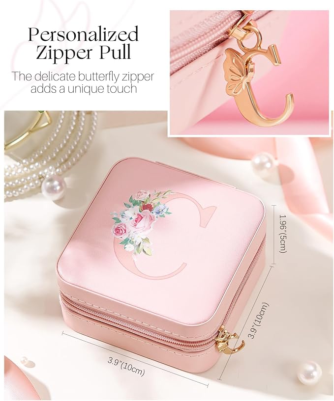 Enthralite Travel Jewelry Box for Girls: Traveling Jewelry Case Gift for Women - Mini Organizer for Necklaces Earrings Pink C - Image 2