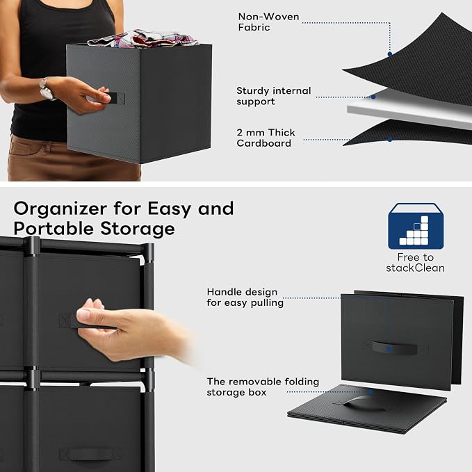 Mavivegue 9 Cube Storage Organizer, Closet Organizers and Storage, Cube Storage Shelf, Easy to Assemble with Storage Drawers, DIY Closet Cube Organizer for Living Room, Bedroom, Dorm Room-Black - Image 3