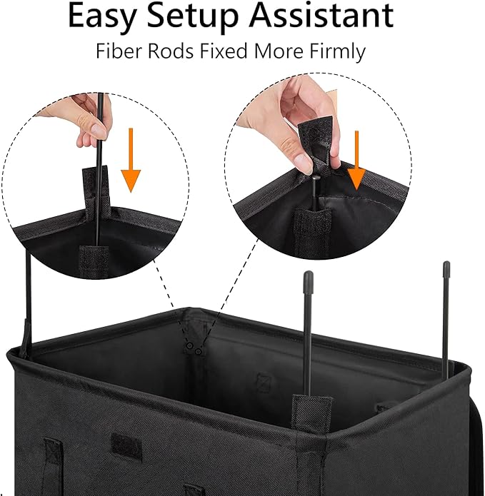 WOWLIVE 100L Laundry Hamper with Lid, Large Foldbale Laundry Basket with 2 Removable Bags and Handles, Tall Collapsible Dirty Clothes Hamper for Laundry Room, Bathroom, Dorm (Black) - Image 7
