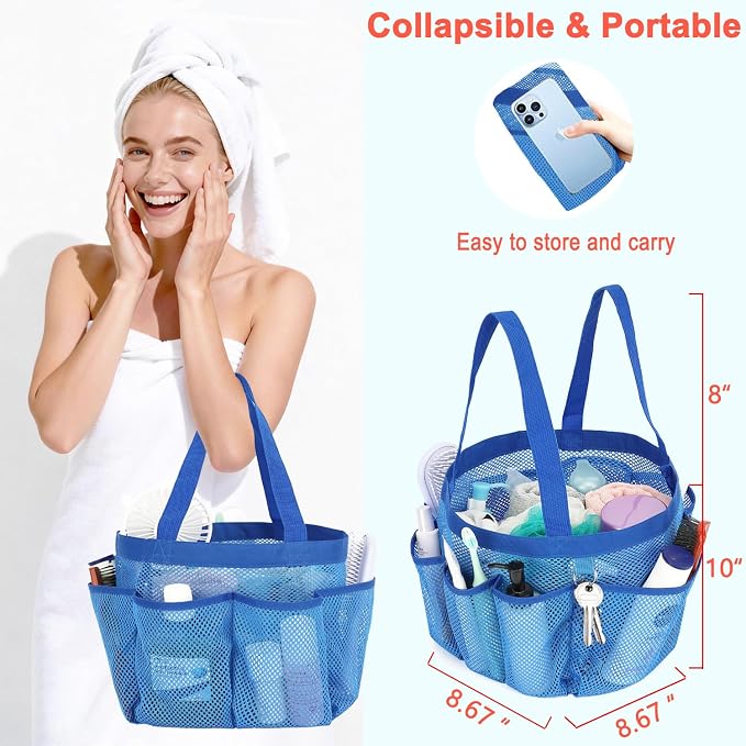 Fammart Mesh Shower Caddy Portable for College Dorm Room Essentials, 8-Pocket Large Shower Basket Tote Bag with 2 Handles for Toiletry, Bathroom, Beach, Camp, Gym - Image 2