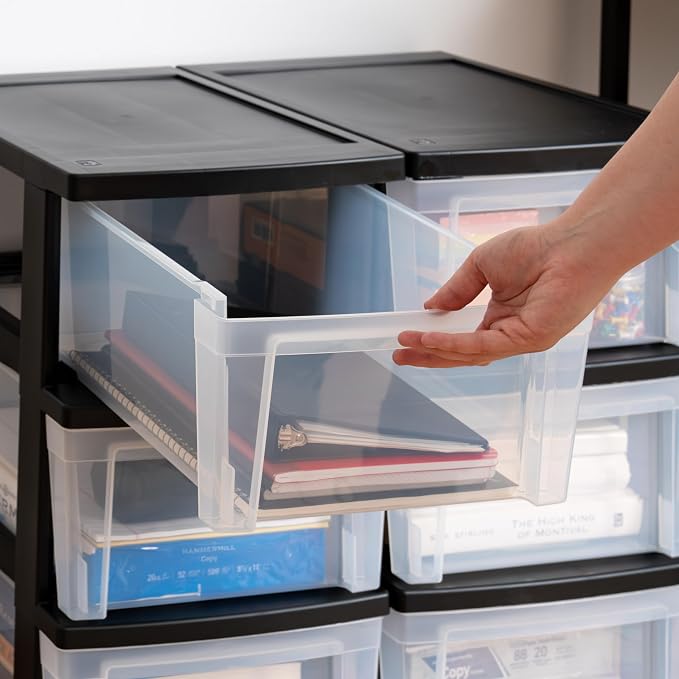 IRIS USA Plastic Drawer Storage Organizer, 3-Drawers, 2-Pack, for Classroom Art Craft Supplies, Bathroom Bedroom, Laundry Room, Black/Clear - Image 8
