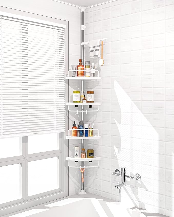 ADOVEL 4 Layer Corner Shower Caddy, Stainless Steel Constant Tension Pole Shower Organizer, Adjustable Corner Shower Shelf, Rustproof 3.3 to 9.8 ft by ADOVEL