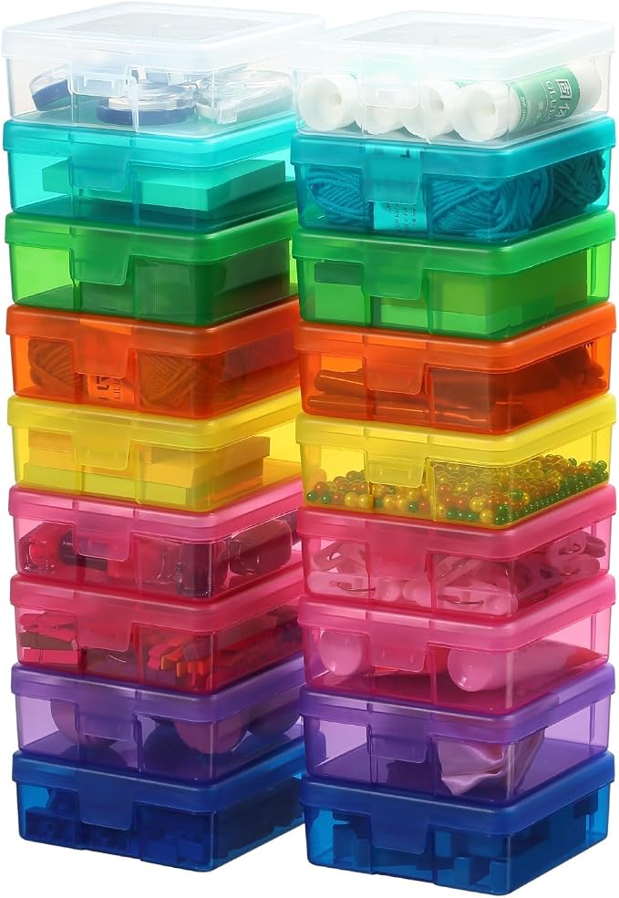 novelinks Plastic Clear Storage Containers for Organizing, Craft Storage Organizers and Stackable Storage Bins with Lids for Pencil Box, Bead, Cookie Cutter, Board Game (18 Pack Small -Color) - Image 6
