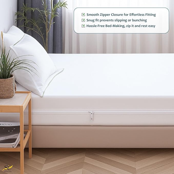 Mattress Protector Queen Size 100% Waterproof Zippered Cover, 15 Inches Deep, Six-Sided Mattress Encasement for Bed, Zipper Closure Style (White)