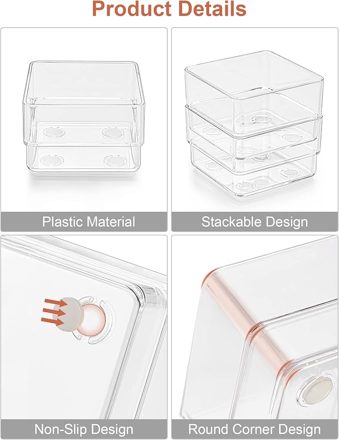 SMARTAKE 16-Piece Drawer Organizer with Non-Slip Silicone Pads, 5-Size Desk Storage Tray for Makeup, Jewelries, Utensils in Bedroom Dresser, Office and Kitchen, Clear - Image 5