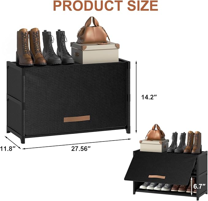 Shoe Rack, 3 Tier Shoe Storage Cabinet with Door 12 Pair Plastic Shoe Shelves Organizer for Closet, Entryway, Hallway, Bedroom, Black - Image 3