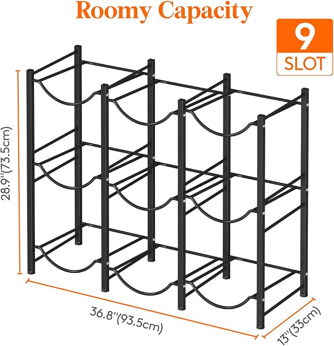 Lifewit 5 Gallon Water Jug Holder, 3 Tier Water Bottle Stand, 9 Slots Heavy Duty Water Dispenser Rack for Gallon Jugs, 375 lb/170 kg Capacity Detachable Water Jug Shelf Organizer for Home/Office Black - Image 2