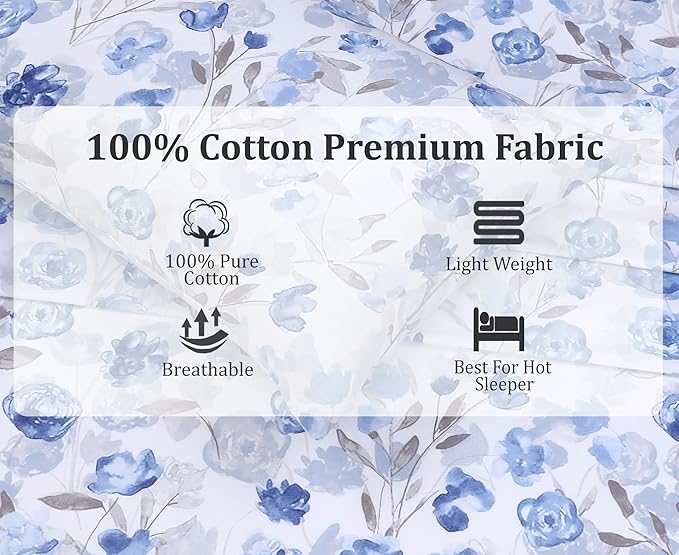 RUVANTI 100% Cotton Sheets – Queen Size Percale Bedding, Cooling & Breathable Floral Design, Durable with a Crisp, Soft & Comfortable Feel, 16" Deep Pocket, 4-Piece Set, Monotones